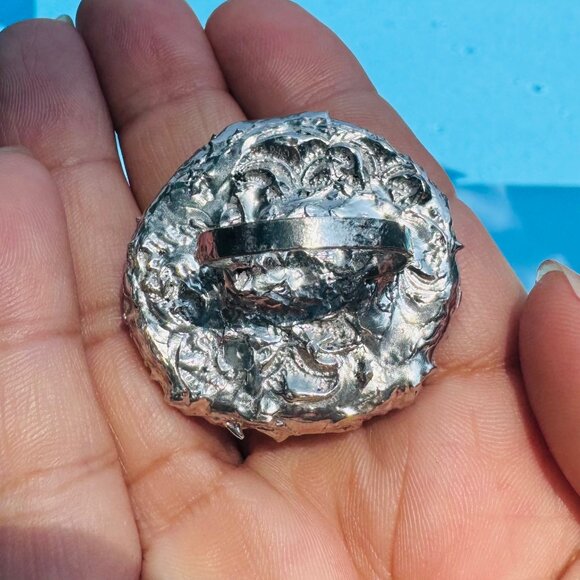 Artisan Silver & Blue Willow China Statement Cocktail Rose Ring Size 9 - Picture 2 of 12